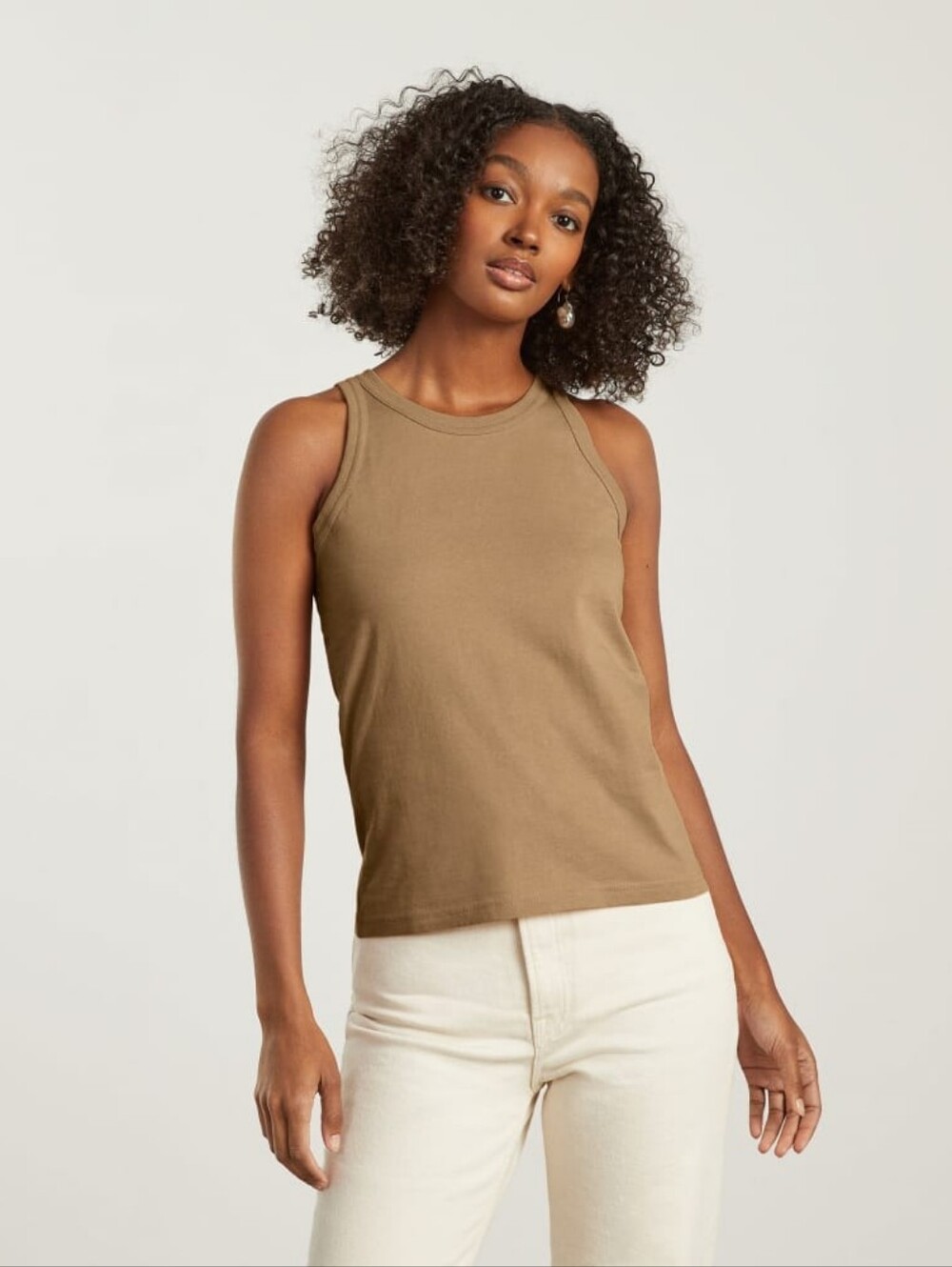 Everlane The Tank in Essential Cotton Shirt Top, Light Brown